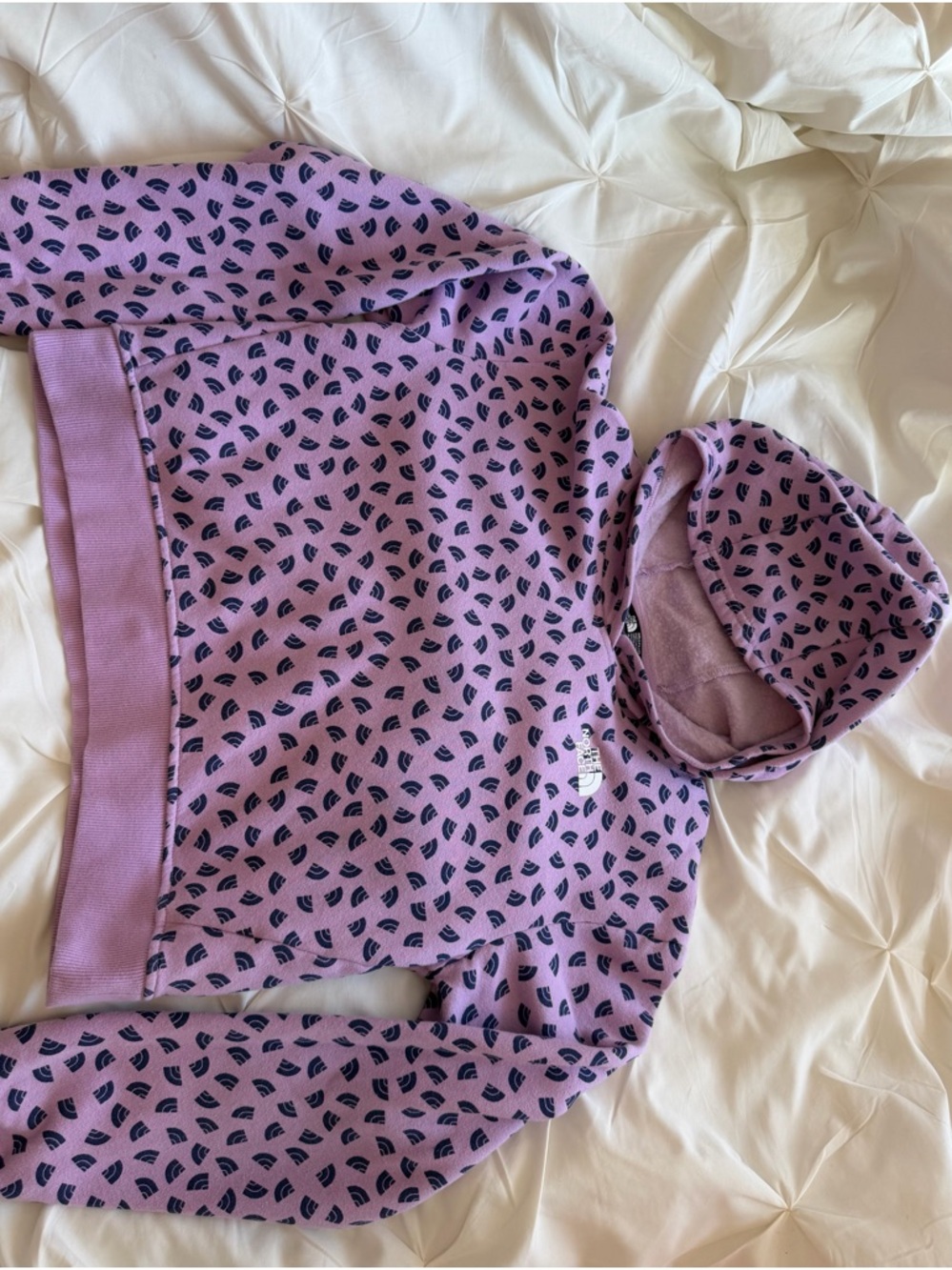 The North Face Lavender Purple Hoodie with Navy Leaf Print